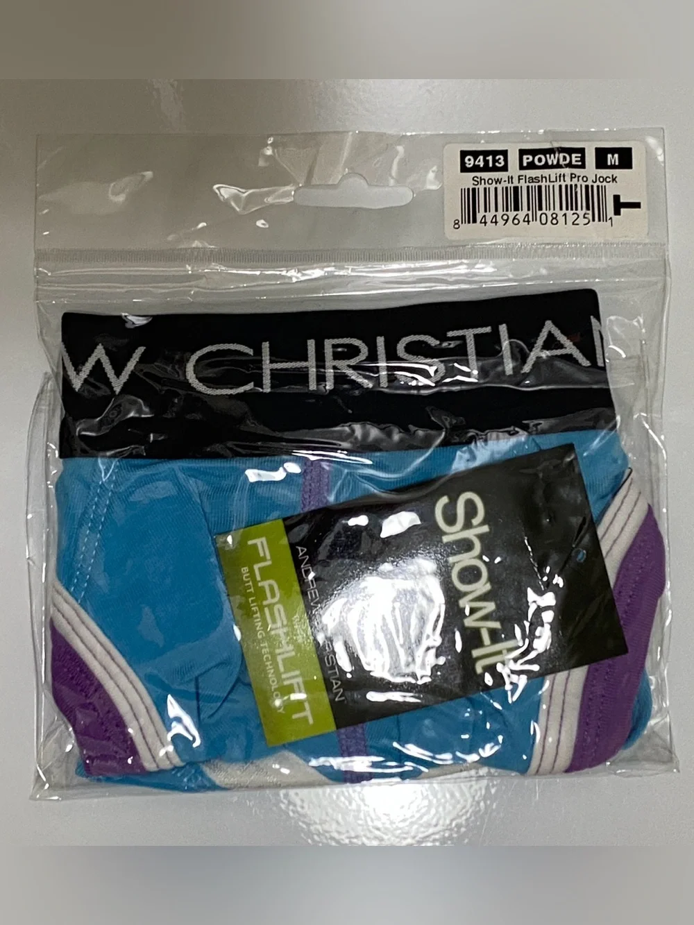 NWT! Andrew FlashLift Pro Jock w/Show-It MED Powder Blue